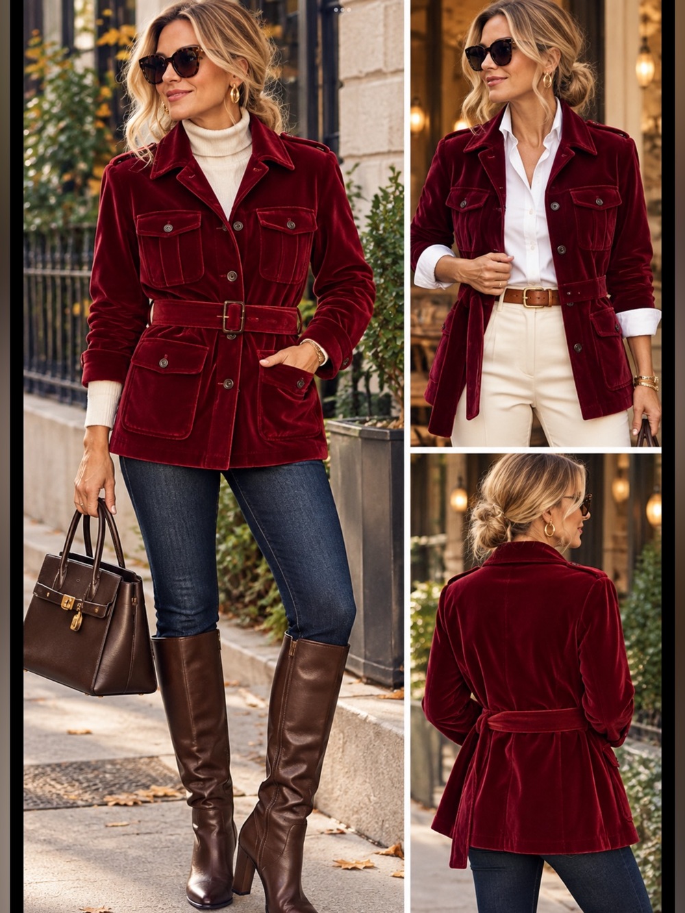 Vintage Faconnable Burgundy Velvet Safari Jacket Belted Utility M
Equestrian